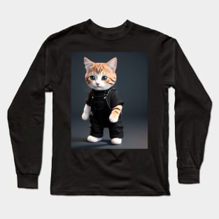Cat Wearing Overalls - Modern Digital Art Long Sleeve T-Shirt